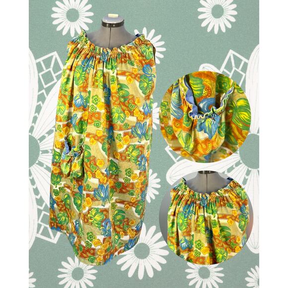 American Vintage Dresses & Skirts - Volup Vintage Tropical Hibiscus Patchwork Pattern  House Lounge Sundress 2XL